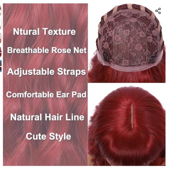 Mixed Red Wine Wavy Bob Synthetic Wig with Bangs 14" - Picture 5 of 9